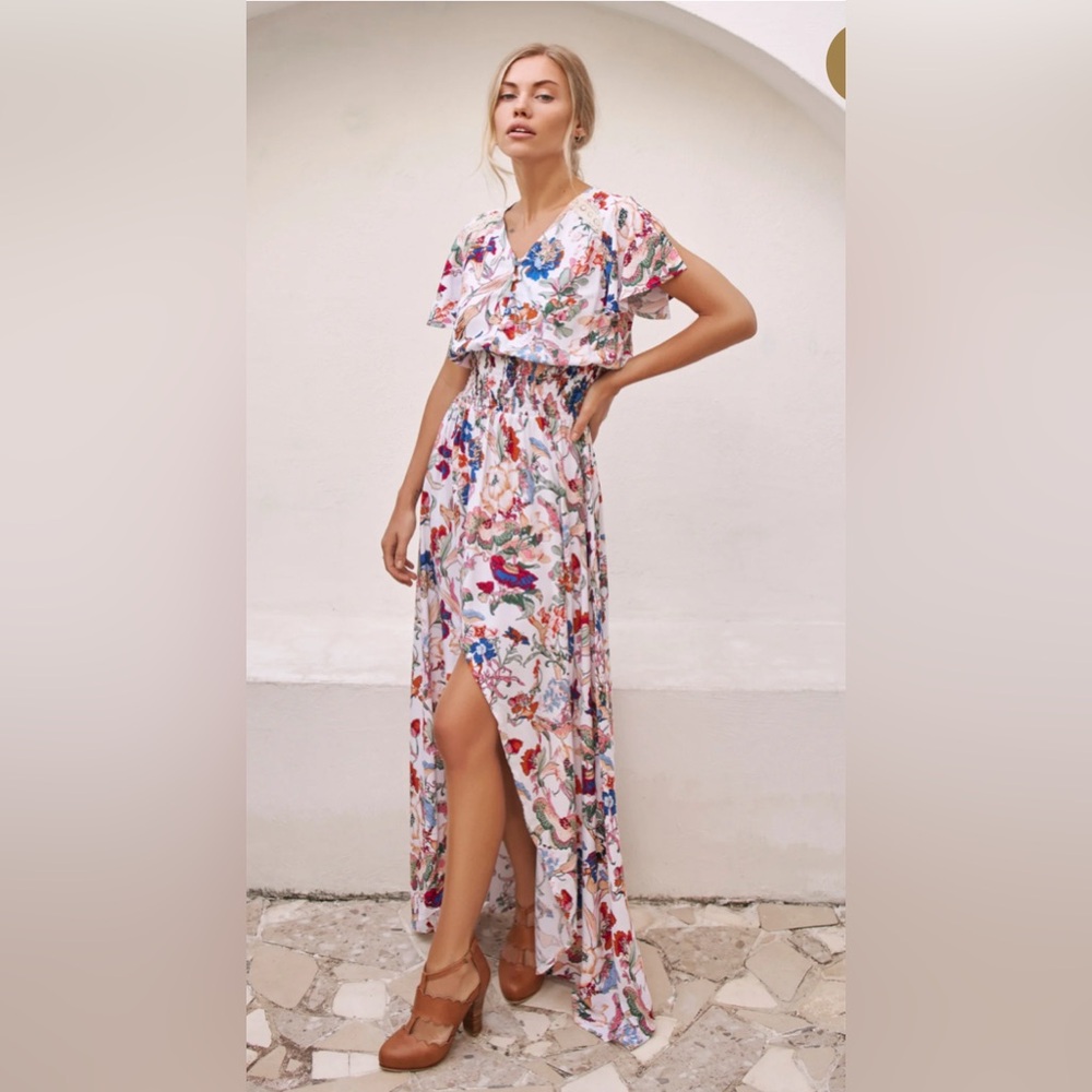 New Elf Made‎ by Hand Del Sol High Low Dress Floral Maxi Dress Size Large